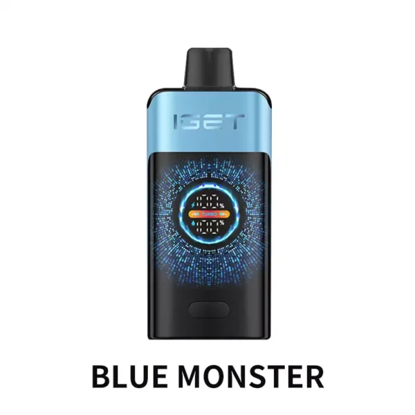 Blue Monster IGET One 12000 Puffs Blue Monster IGET One 12000 Puffs disposable vape device with smart LED display screen and retail box packaging Australia