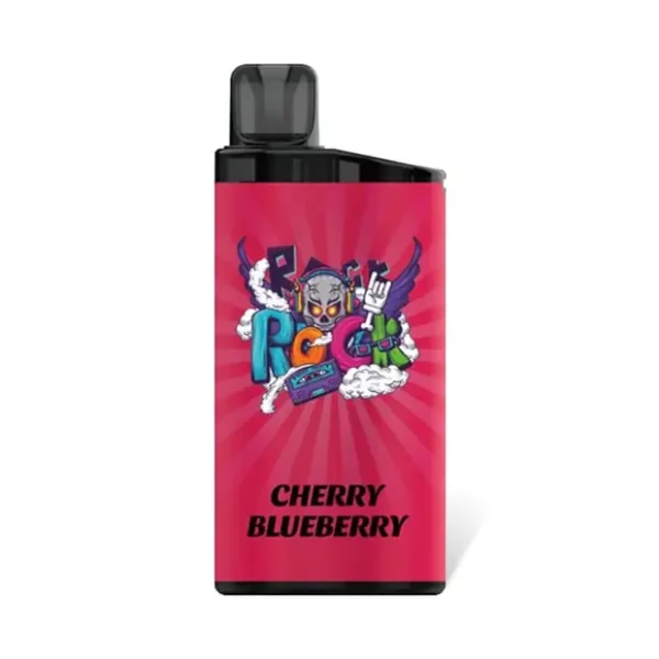 Cherry Blueberry iGET Bar 3500 Puffs disposable vape device and dark purple retail packaging box on a clean background