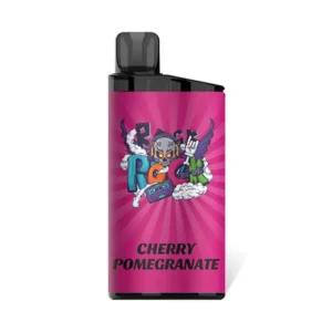 Cherry Pomegranate – IGET Bar 3500 Puffs Cherry Pomegranate iGET Bar 3500 Puffs disposable vape device and deep red packaging box on a clean background