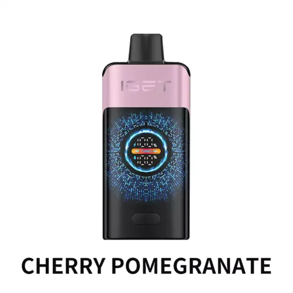 Cherry Pomegranate IGET One 12000 Puffs disposable vape device with smart LED display screen and retail box packaging Australia