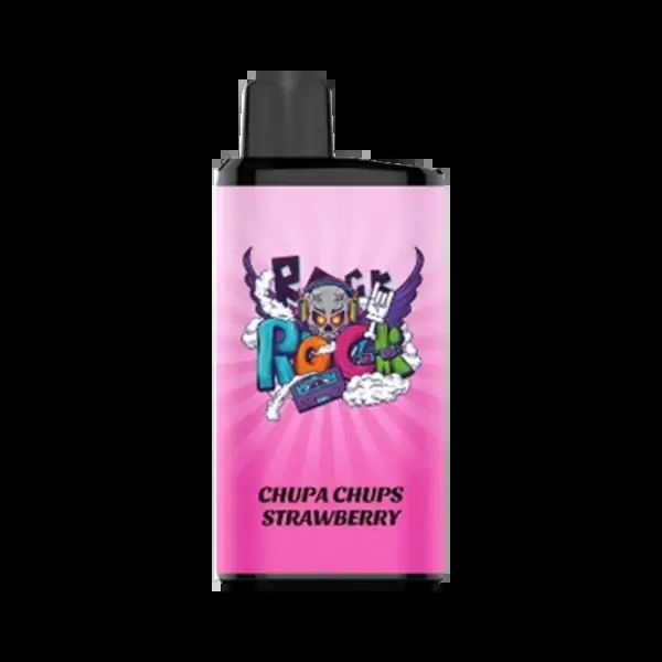 Chupa Chups Strawberry iGET Bar Pro 10000 Puffs rechargeable disposable vape device and pink retail packaging box on a clean background