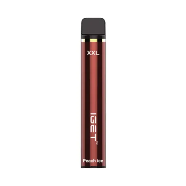 Peach Ice – IGET XXL 1800 Puffs Peach Ice iGET XXL 1800 Puffs disposable vape device and orange-pink retail packaging box on a clean background